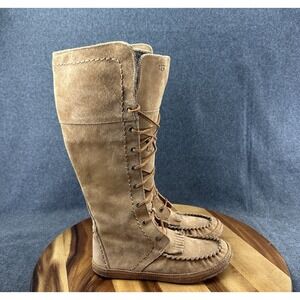 Clean UGG Somaya 1003313 Womens Tall Lace Up Moc Moccasin Boots Sz 5.5 Tan Suede